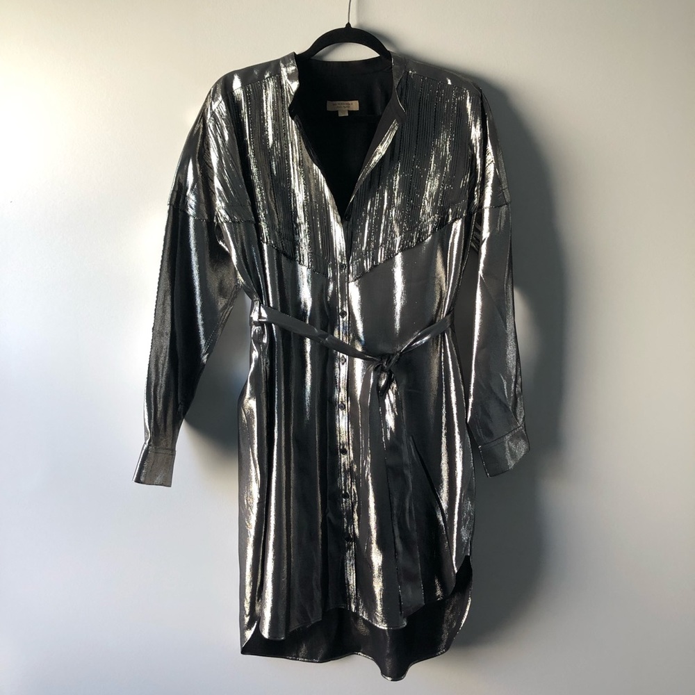 Burberry silver metallic shirt style dress